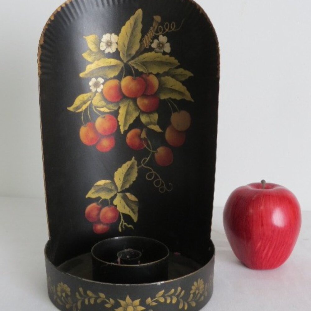 Vintage Hanging Tole Painted Candle Sconce Metal Dark Academia